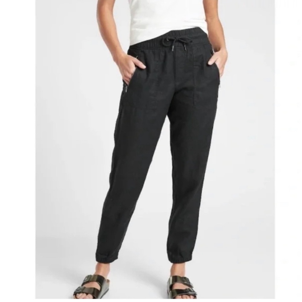 Athleta black Cabo Linen Joggers cargo pockets 6